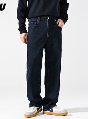 JFU黑色复古牛仔裤男士春秋款裤子潮牌美式水洗高街长裤子直筒款