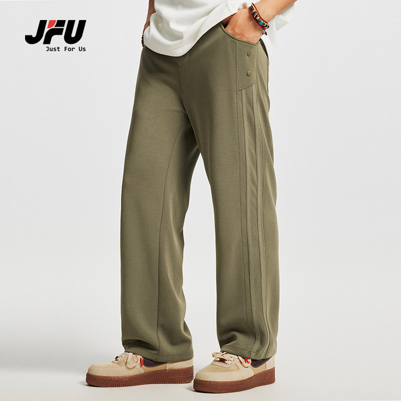 JFU 冰丝休闲裤男夏季薄款美式潮牌宽松运动直筒裤子男款垂感弹力