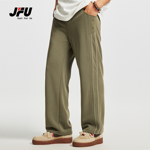JFU 冰丝休闲裤男夏季薄款美式潮牌宽松运动直筒裤子男款垂感弹力