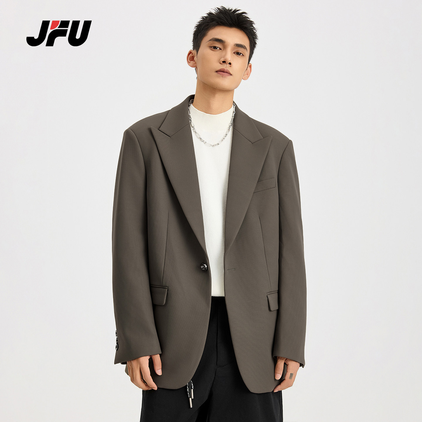 JFU潮牌 秋冬新款时尚复古宽松休闲西服外套男款高级感西装上衣