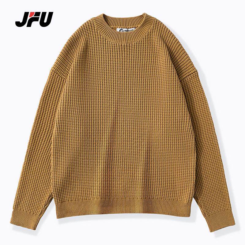 JFU秋冬季加厚针织衫毛衣韩版男潮流宽松纯色慵懒风休闲打底衫