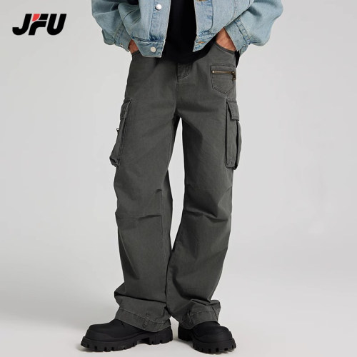JFU 美式高街工装长裤子男款阔腿垂感潮牌牛仔裤男生长裤