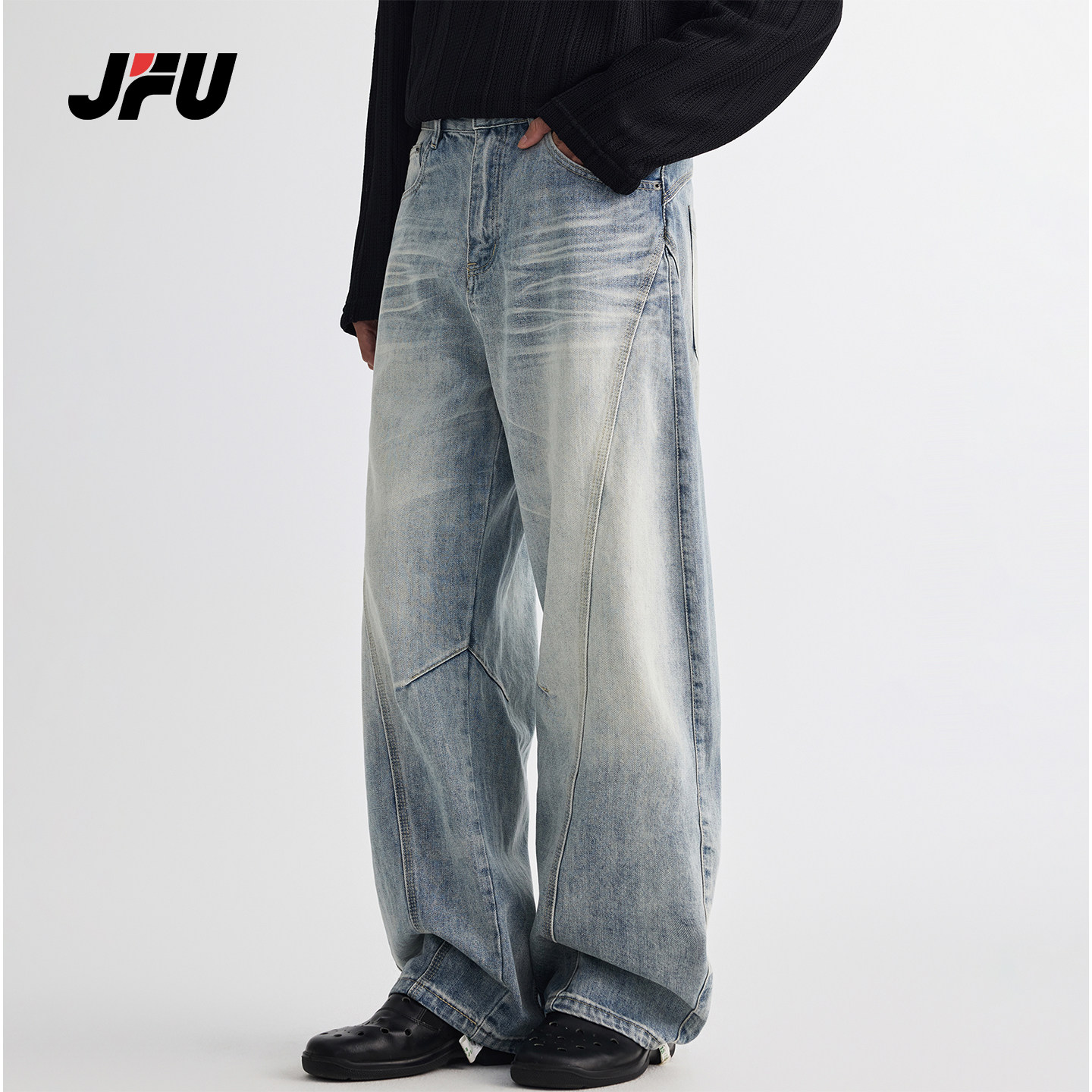 JFU潮牌美式复古宽松牛仔裤男款图片