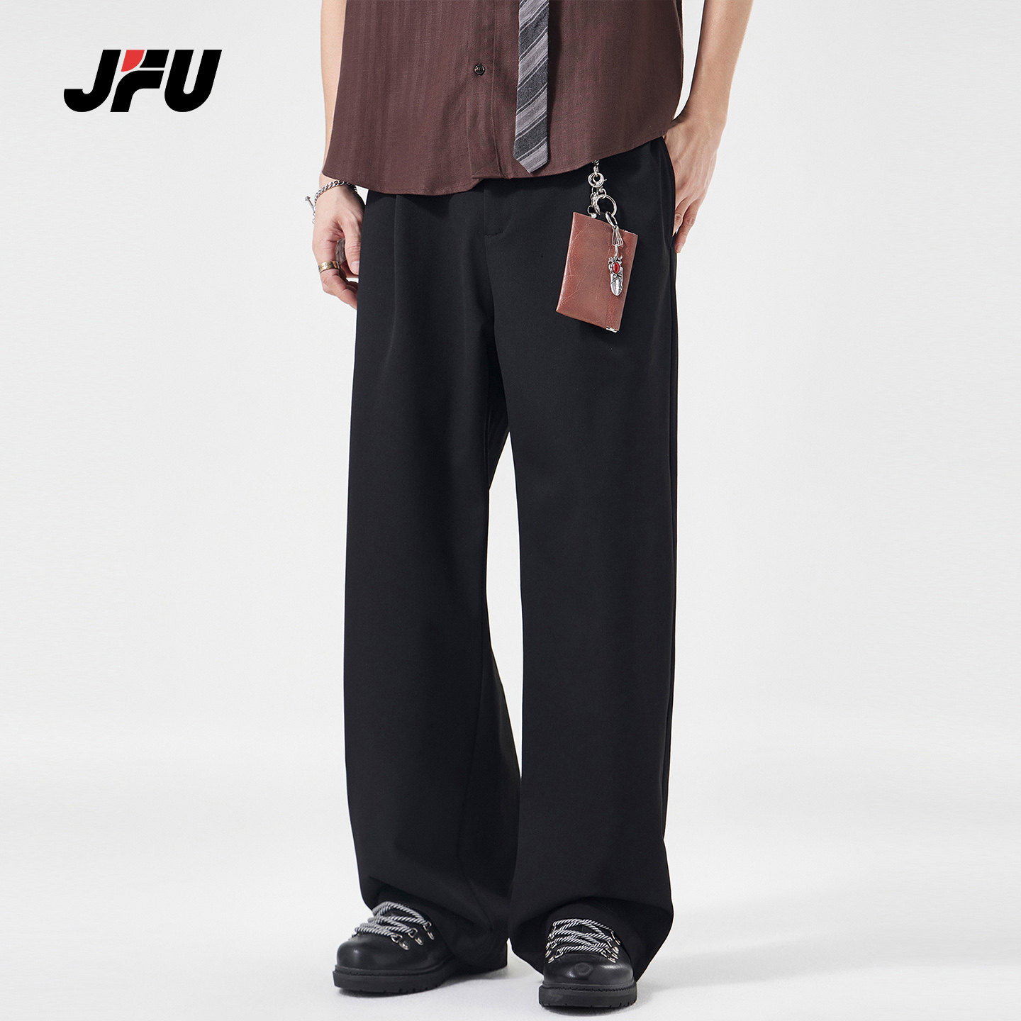JFU潮牌美式阔腿松紧腰男休闲裤