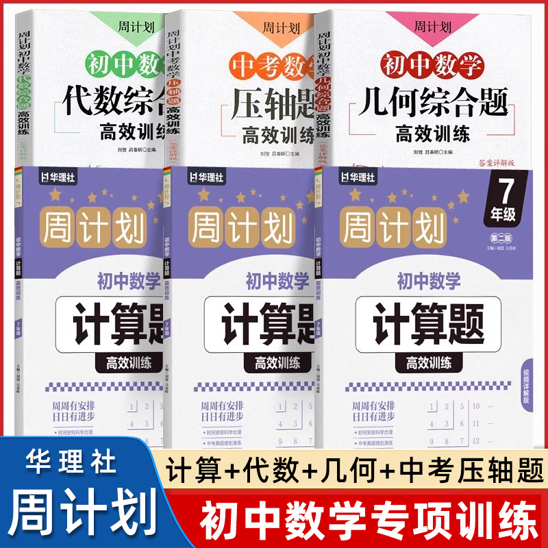 周计划2025初中数学计算题几何代数综合题中考数学压轴题高效训练 初一二三竞赛题专项强化训练书 七八九年级教材同步辅导练习题册