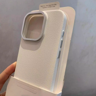 高级感大孔金属镜框16pro适用苹果15手机壳荔枝纹iphone14promax全包防摔15pro新款15plus轻奢13女生12硬壳