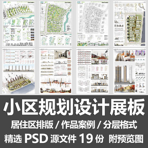 小区规划设计展板/住宅居住区建筑景观A1排版模板分析图PSD源文件