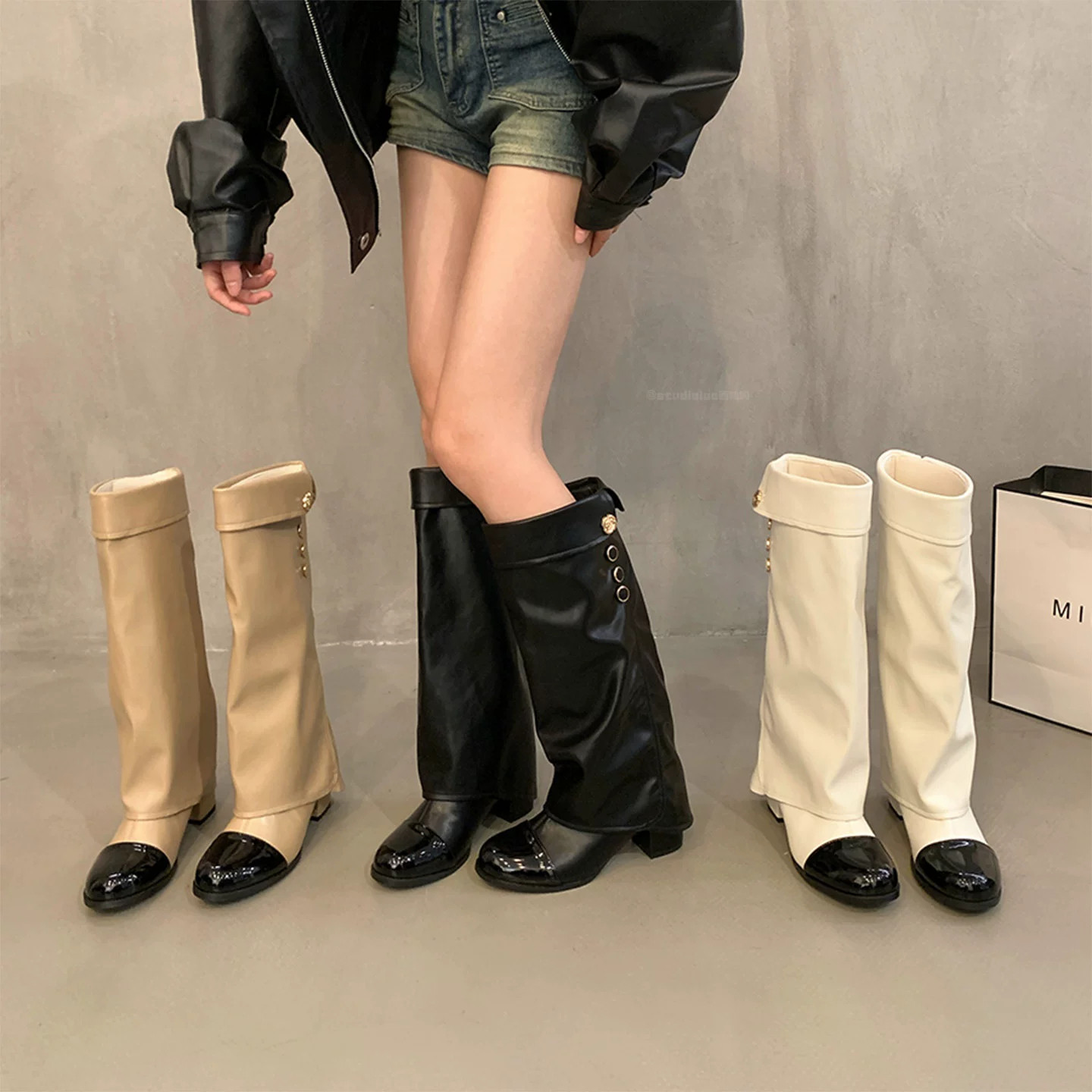 港式小香风显瘦骑士高筒靴女