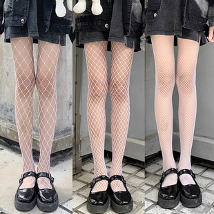 白色渔网袜丝袜大网格袜子女纯欲白丝鱼辣妹黑丝连裤袜
