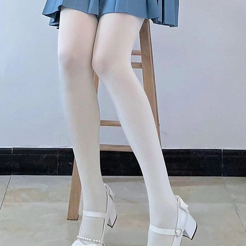 日系白丝JK洛丽塔天鹅绒Lolita袜子日系少女奶白色制服显瘦连裤袜