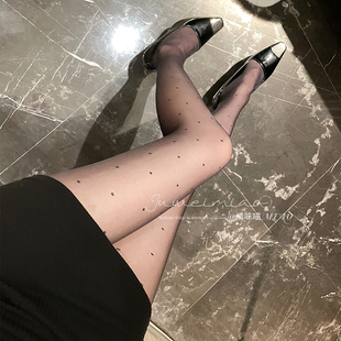 橘味喵：0D波点黑丝袜超薄高透性感纯欲女秋冬加绒光腿神器连裤袜
