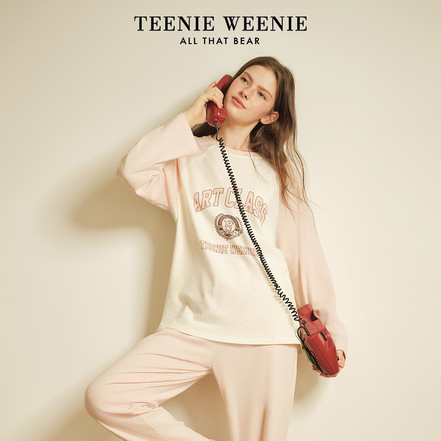 TeenieWeenie小熊睡衣女士2025秋冬季新款纯棉圆领印花家居服套装