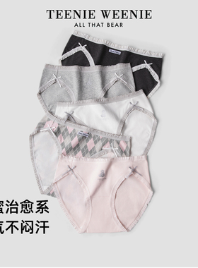 TeenieWeenie小熊女士内裤纯棉抗菌裆中腰蝴蝶结蕾丝边三角裤短裤