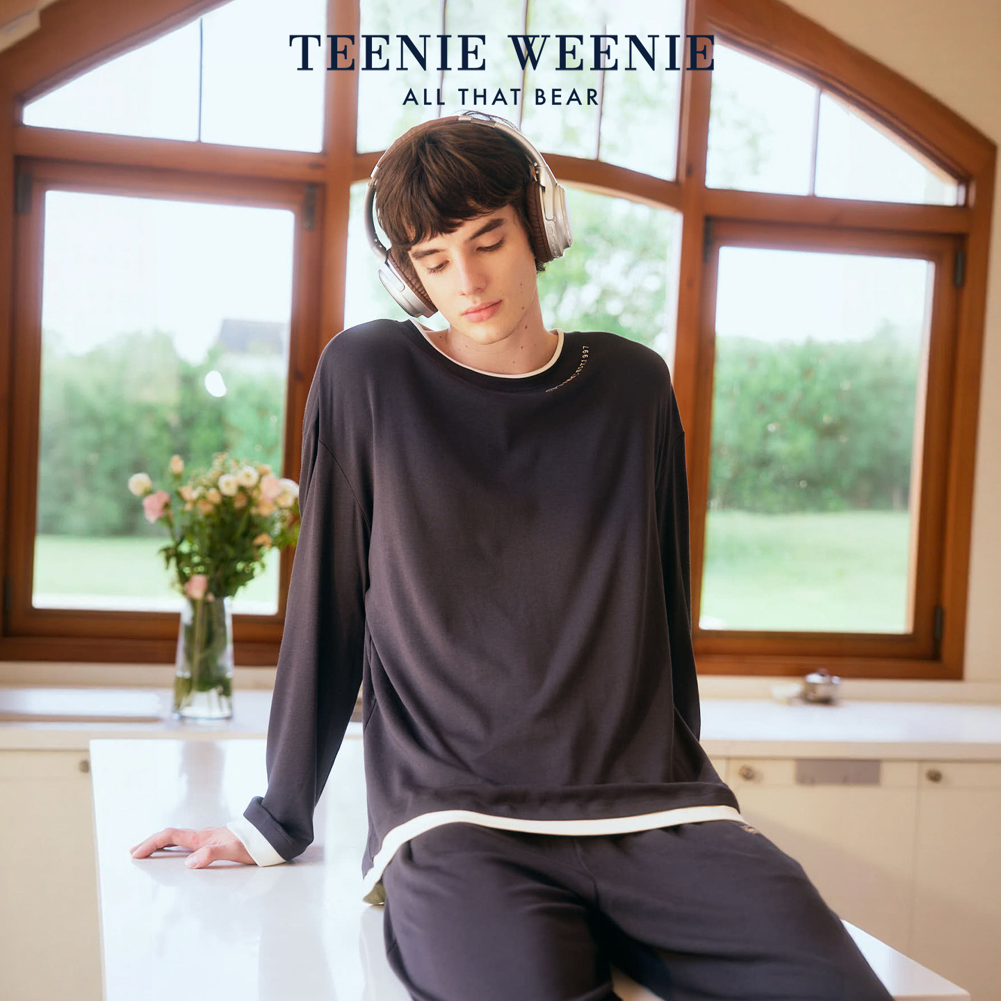 TeenieWeenie小熊男睡衣2026新款莫代尔棉长袖刺绣柔