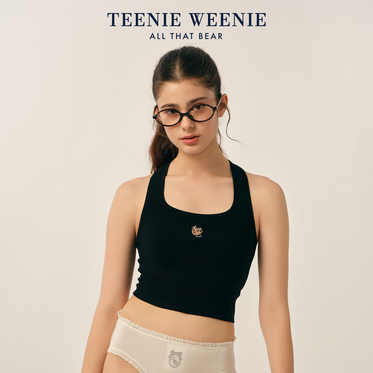 TeenieWeenie小熊女宽肩带美背2026新款夏季吊带工字型背心打底