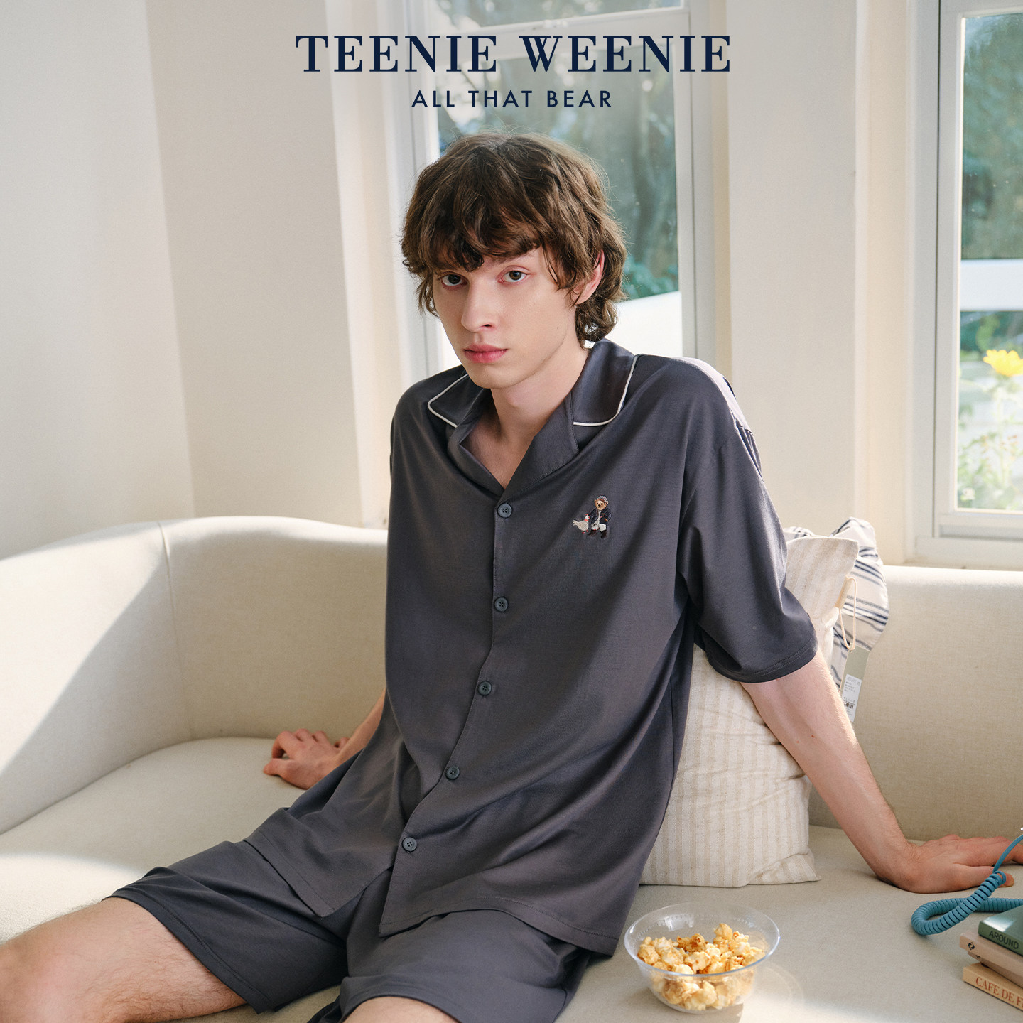 TeenieWeenie小熊睡衣夏男款莫代尔棉短袖短裤男士薄款宽
