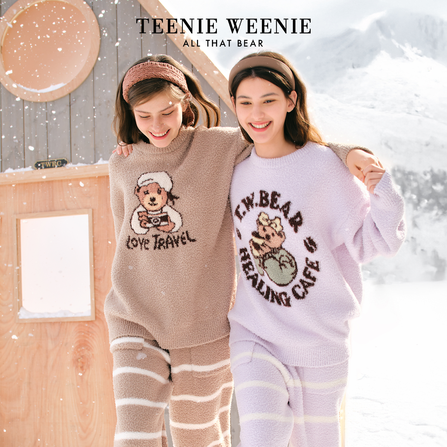 TeenieWeenie小熊睡衣女款2025新款冬加绒情侣保暖男款家居服套装