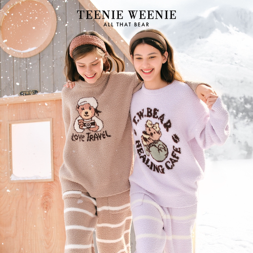 TeenieWeenie小熊睡衣女款2025新款冬加绒情侣保暖男款家居服套装