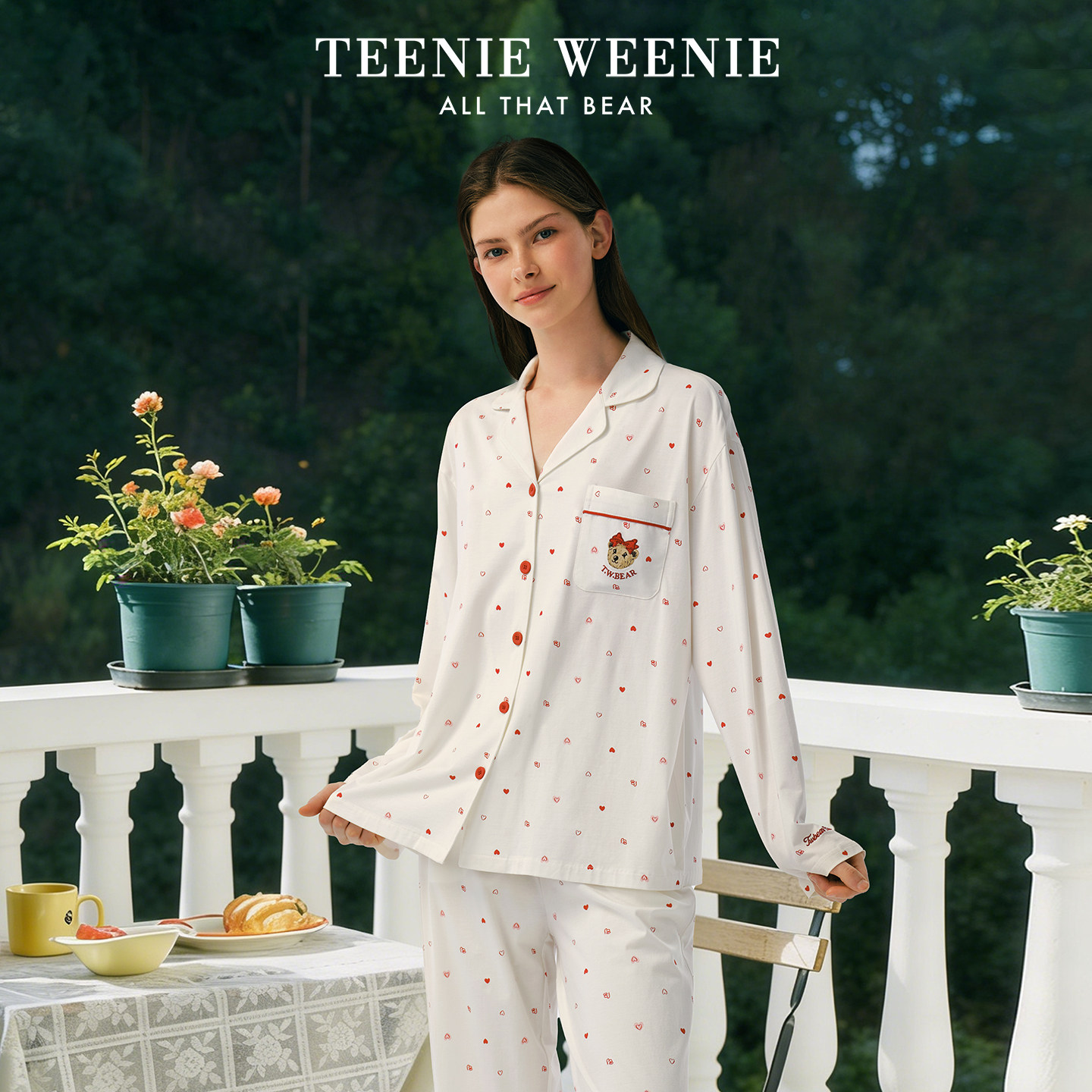 TeenieWeenie小熊睡衣女款春夏季莫代尔棉长袖长裤女士绝