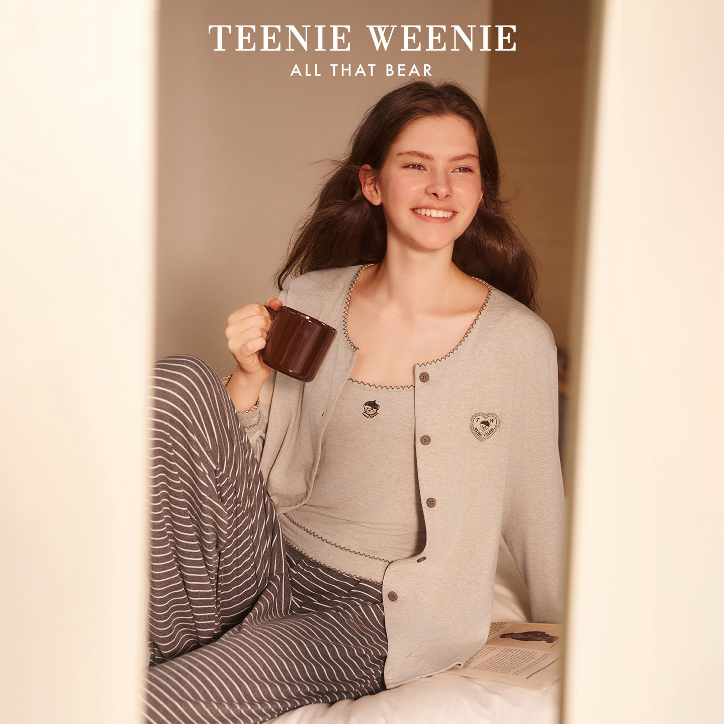 TeenieWeenie小熊女士睡衣吊带开衫三件套2026新款秋季家居服套装