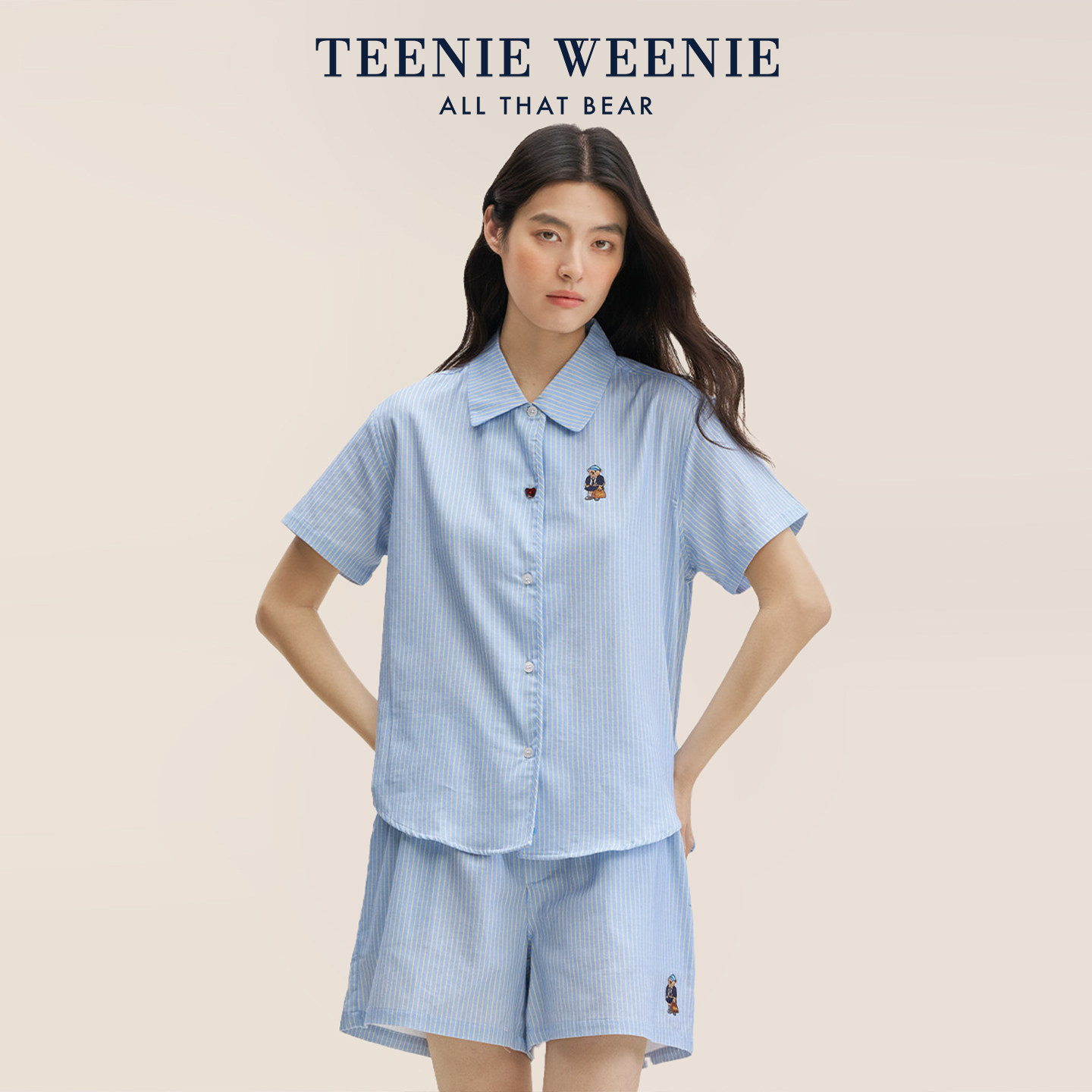 TeenieWeenie小熊睡衣女2026新款夏季全棉短袖短裤休