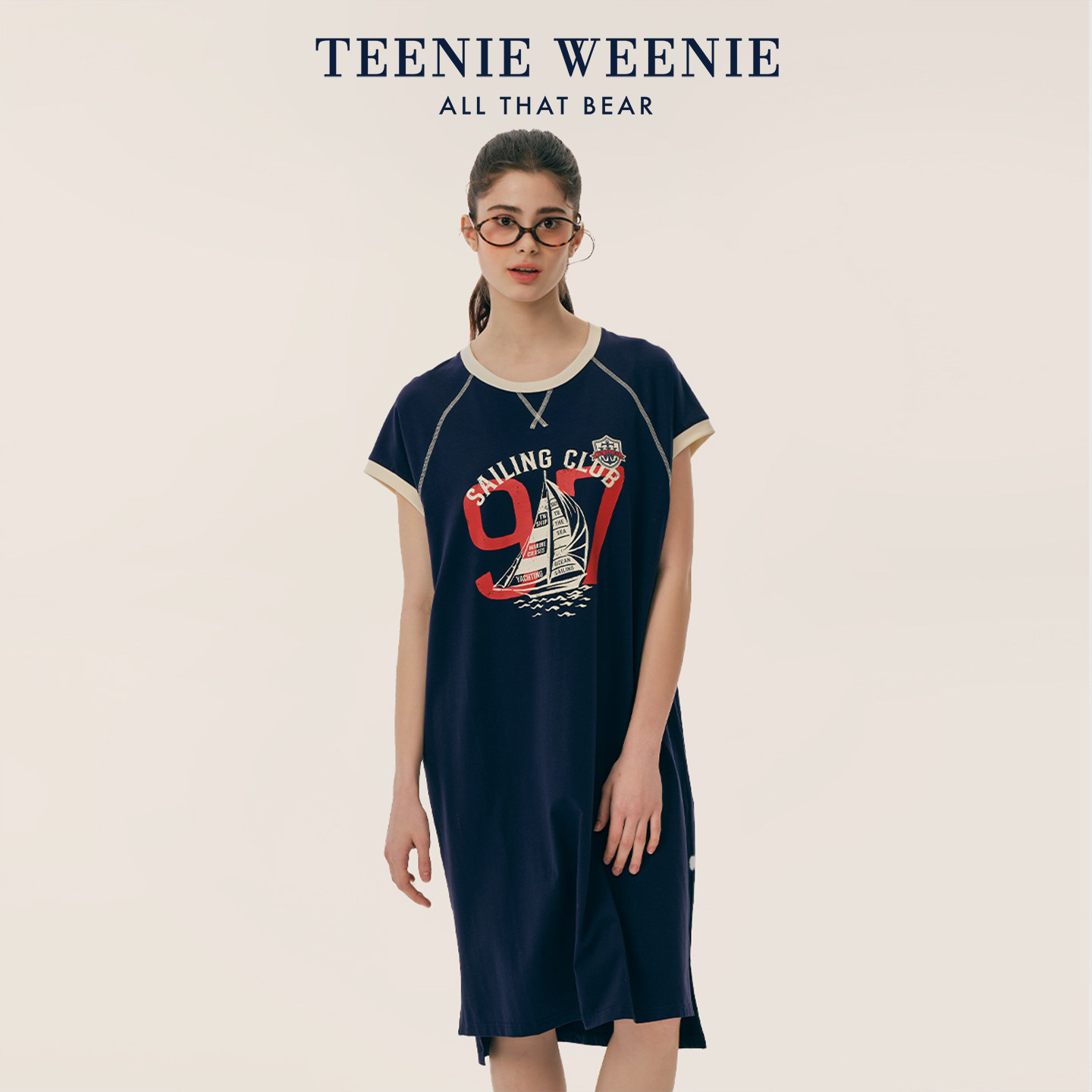 TeenieWeenie小熊睡裙女2026新款夏季纯棉条纹可爱家