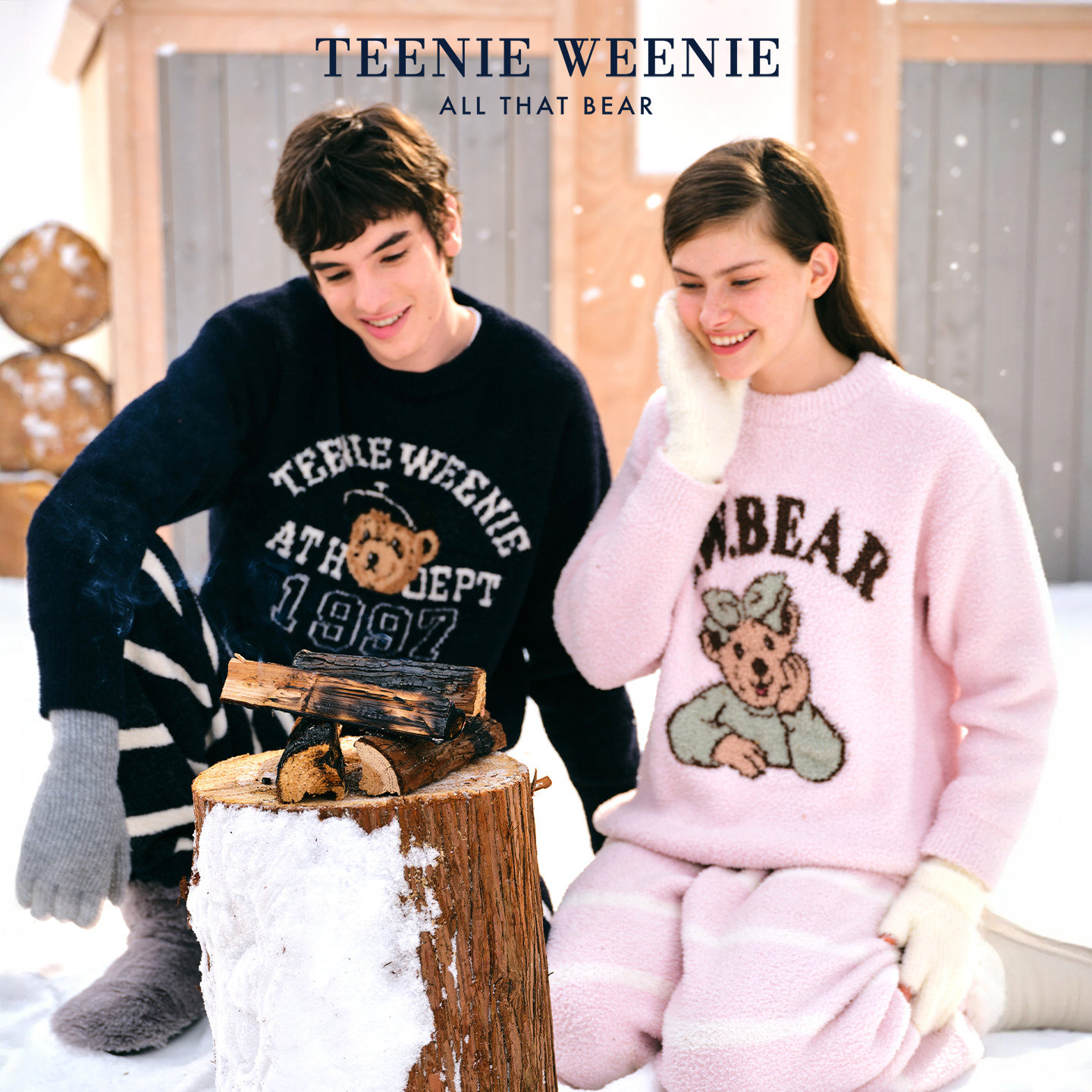 TeenieWeenie小熊半边绒睡衣女2026新款冬季加绒保暖家居服套装