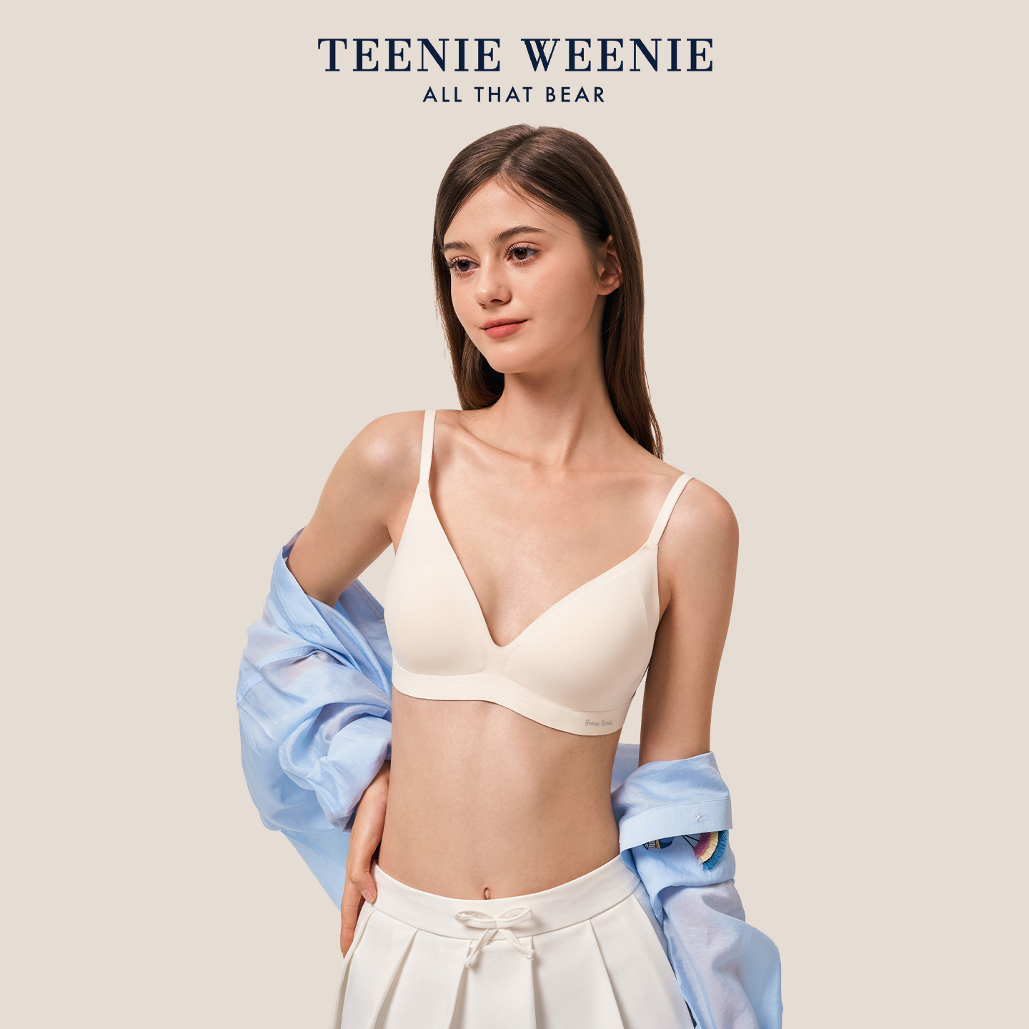 TeenieWeenie小熊女士内衣透气无痕法式三角杯可拆卸式肩带文胸罩