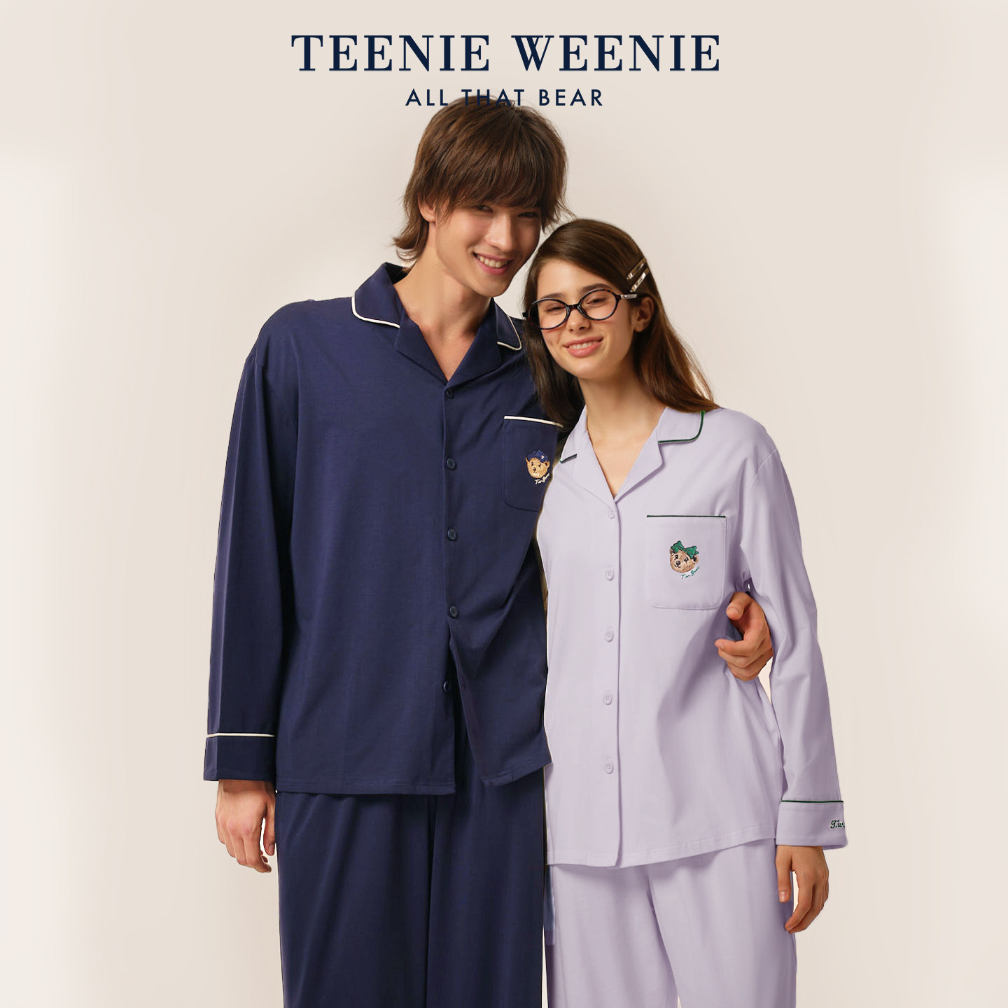TeenieWeenie小熊睡衣女款长袖长裤2026新款简约小翻