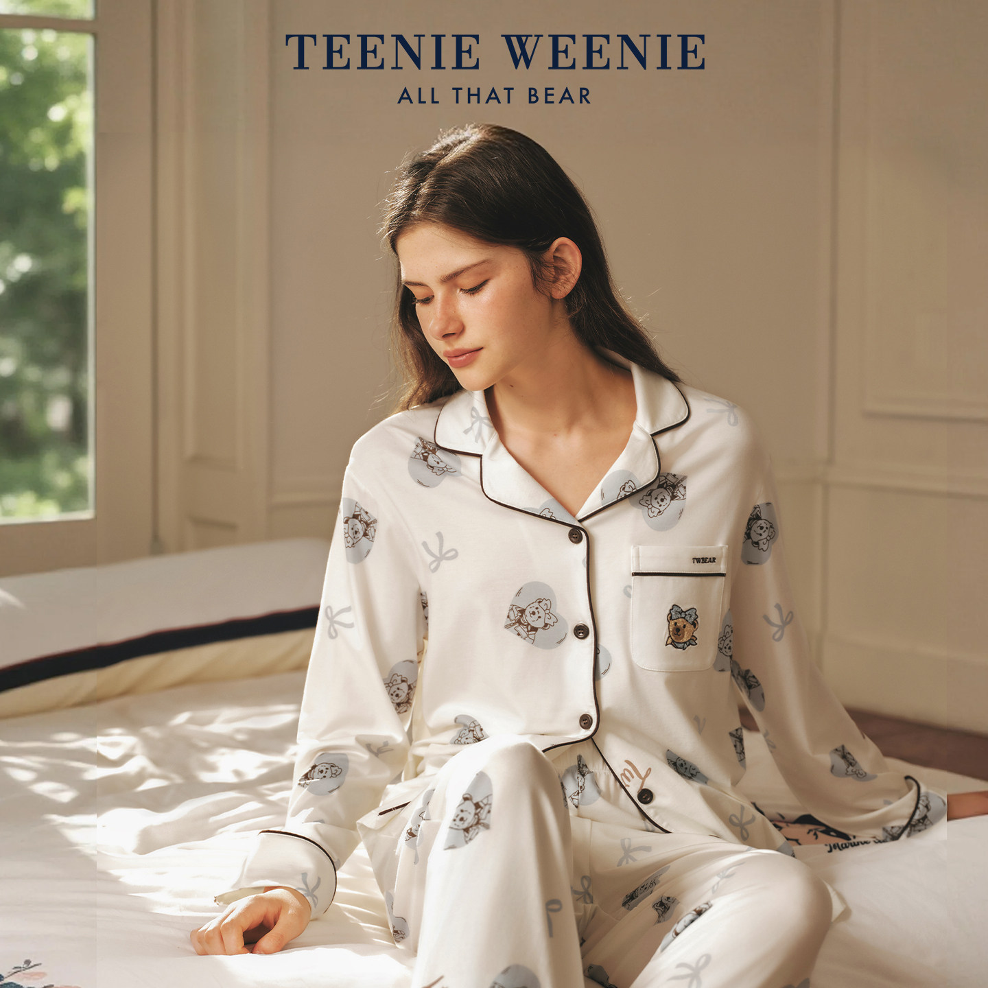 TeenieWeenie小熊印花莫代尔睡衣2026新款女士刺绣春