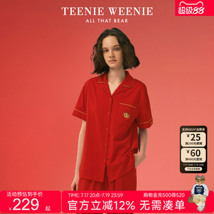 TeenieWeenie小熊本命年睡衣女款2026新款夏季短袖红色情侣家居服