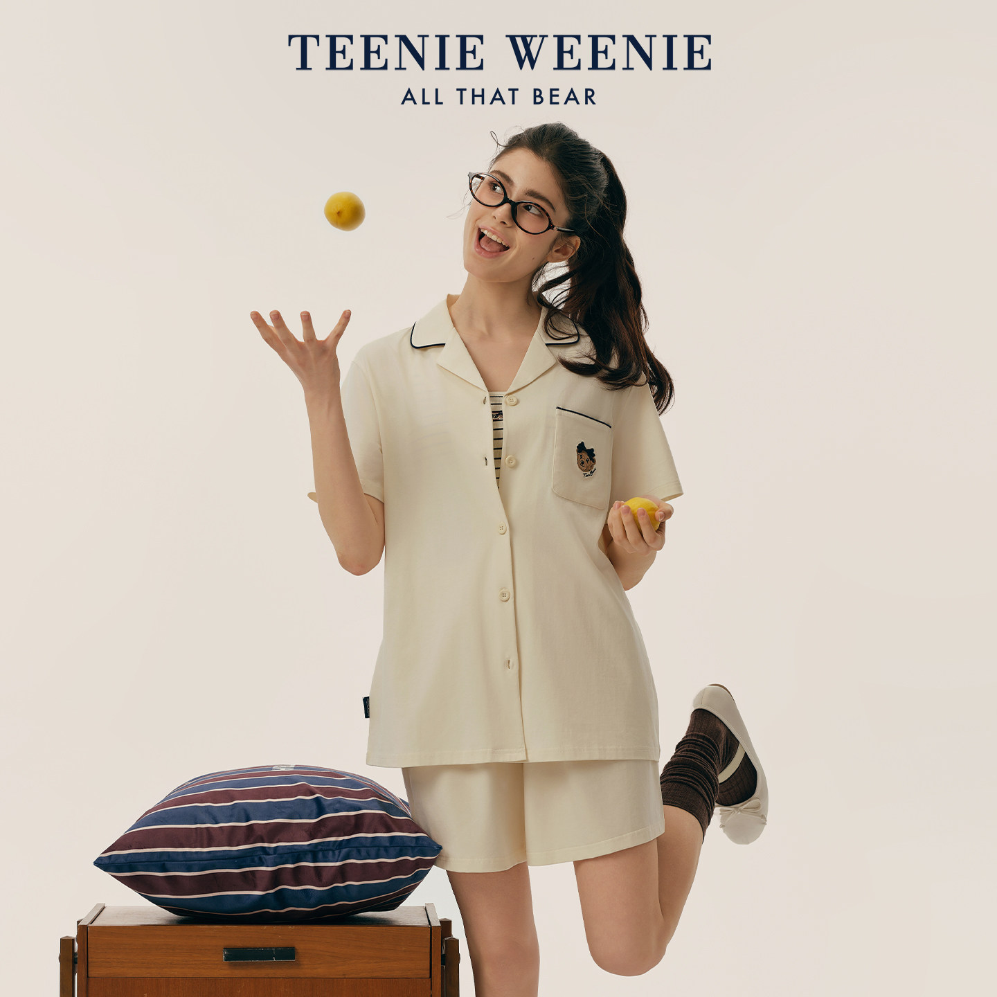 TeenieWeenie小熊睡衣女款2026新款夏季情侣纯棉男士