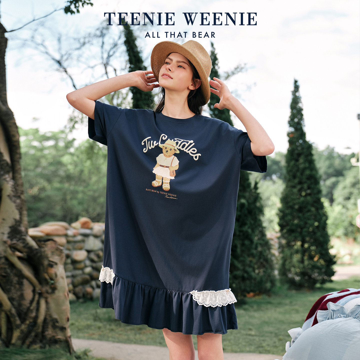TeenieWeenie小熊纯棉印花睡裙女2026新款宽松舒适夏