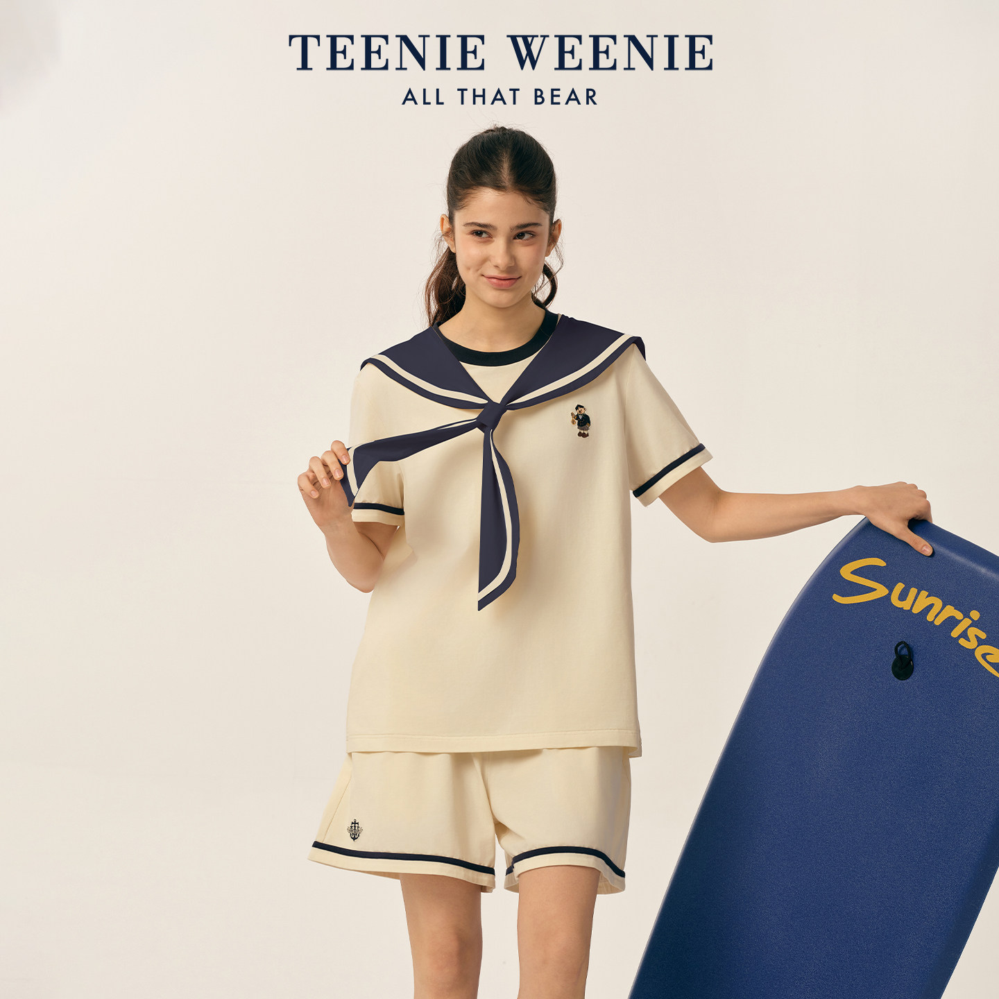 TeenieWeenie小熊睡衣女2026新款夏纯棉舒适透气海军风家居服套装