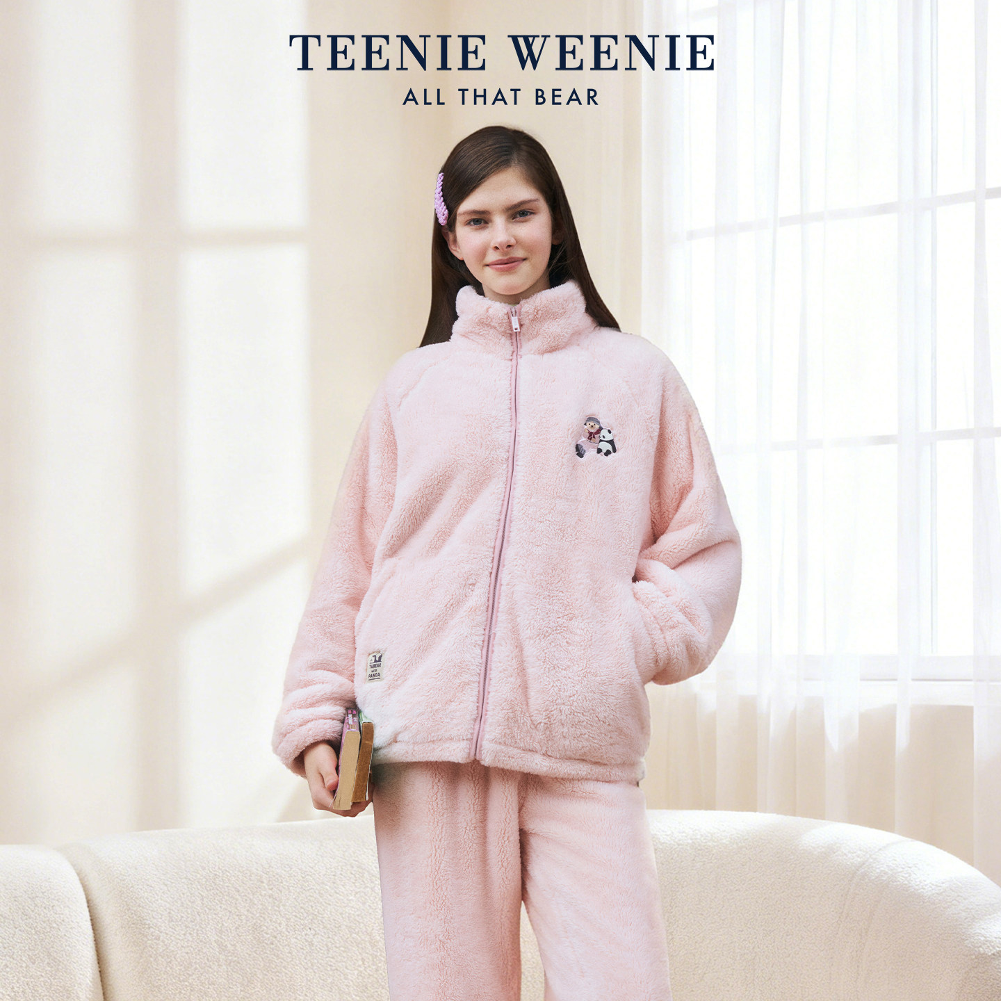 TeenieWeenie抗静电法兰绒睡衣女冬季加绒加厚珊瑚绒家居服套装男
