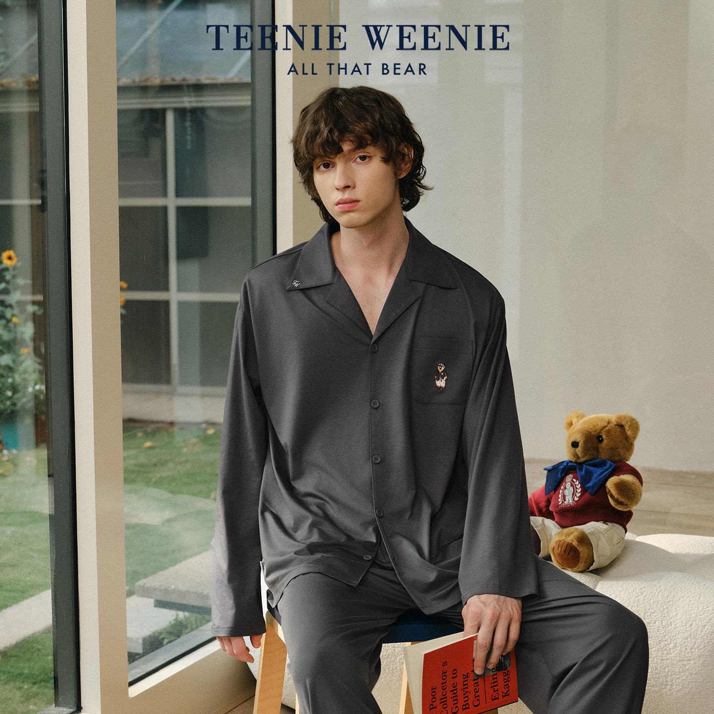 TeenieWeenie小熊睡衣男款秋季莫代尔棉长袖长裤简约休闲风家居服