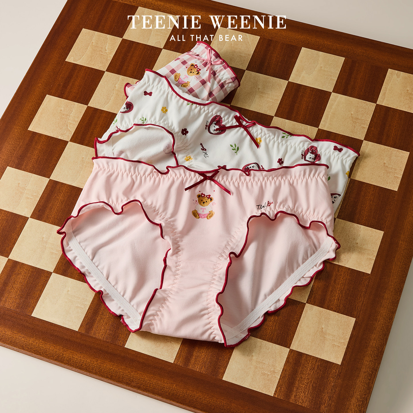 TeenieWeenie小熊女士内裤抗菌桑蚕丝纯棉裆高颜值印花少女三角裤