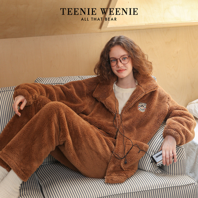 TeenieWeenie小熊睡衣女2025新款秋冬季冬款加绒加厚绒家居服保暖