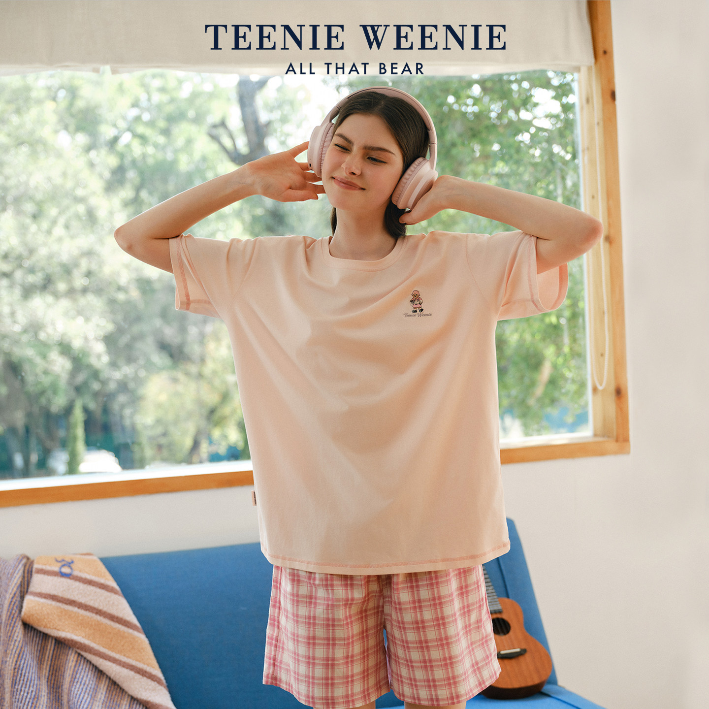 TeenieWeenie小熊夏季睡衣女款纯棉短袖条纹家居服简约休