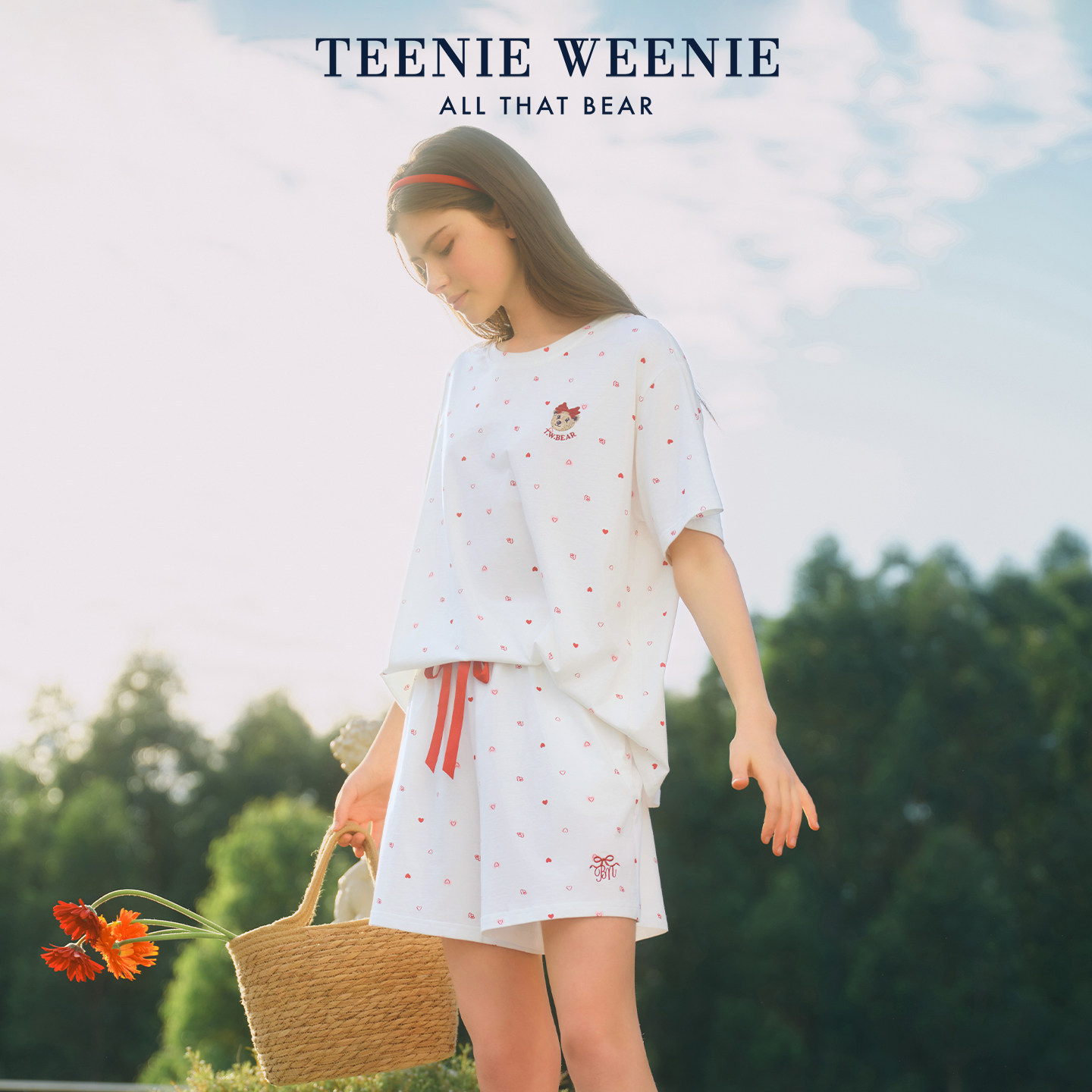 TeenieWeenie小熊夏季睡衣女款莫代尔棉爱心满印凉感短袖
