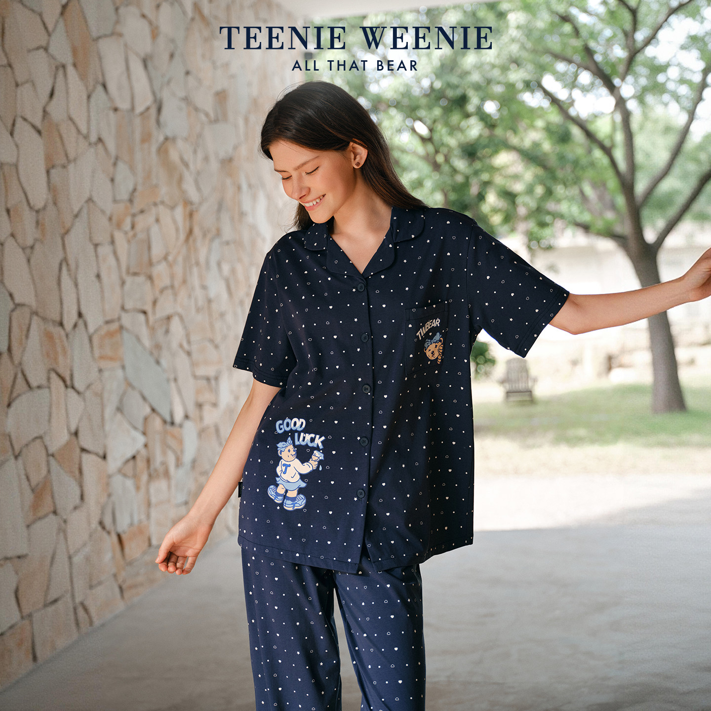 TeenieWeenie小熊纯棉睡衣女款2026新款夏季学院风波