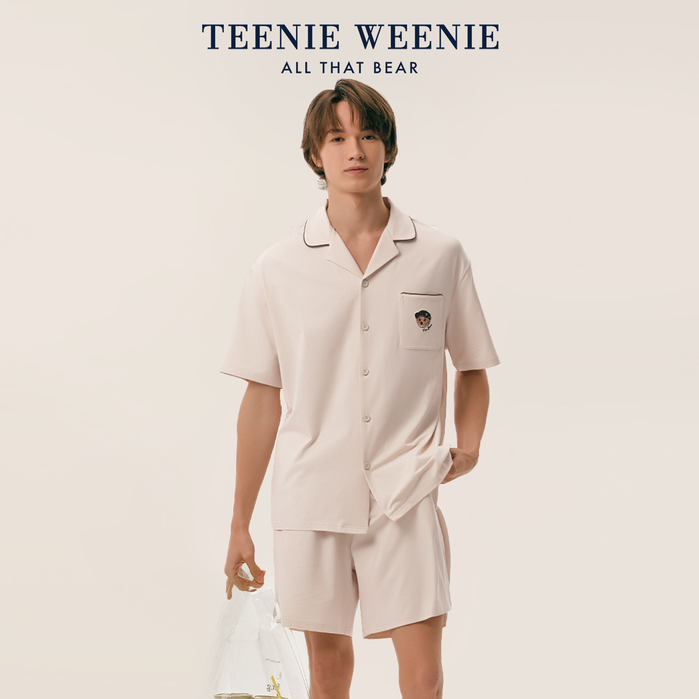 TeenieWeenie小熊男款睡衣女夏季2026新款纯棉刺绣情