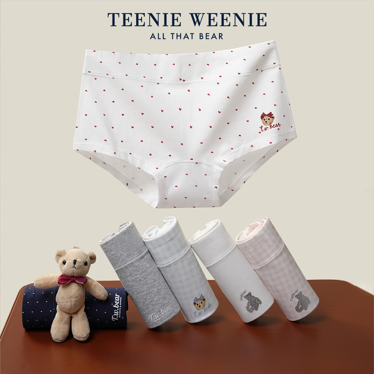 TeenieWeenie全棉内裤平角女纯棉透气10A抑菌加长裆颜值三角短裤