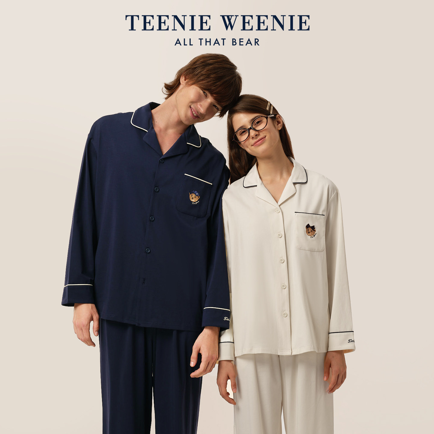 TeenieWeenie小熊睡衣秋女款2026新款纯棉刺绣情侣家