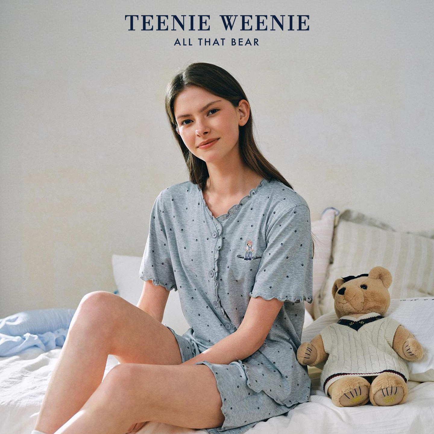 TeenieWeenie小熊睡衣女2026新款夏季莫代尔棉甜美宽松家居服套装