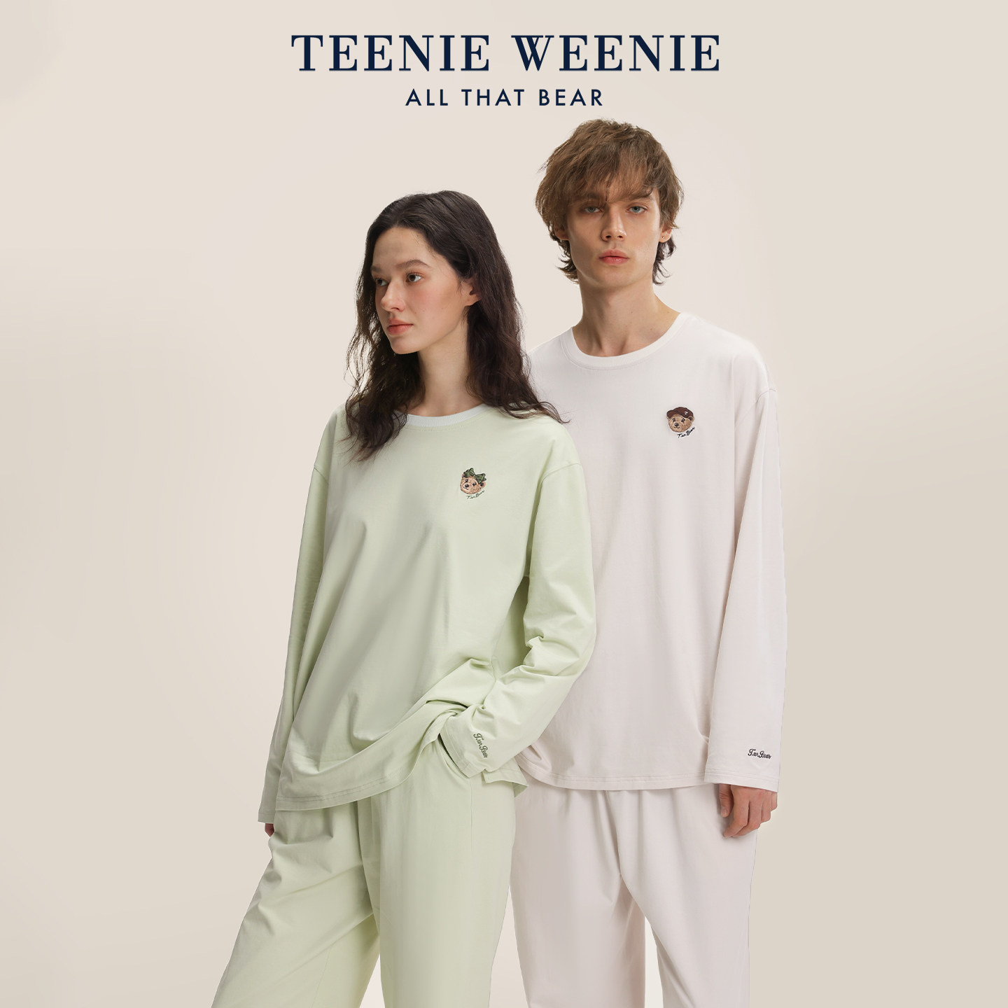 TeenieWeenie小熊情侣睡衣2026春夏季纯棉休闲字母刺