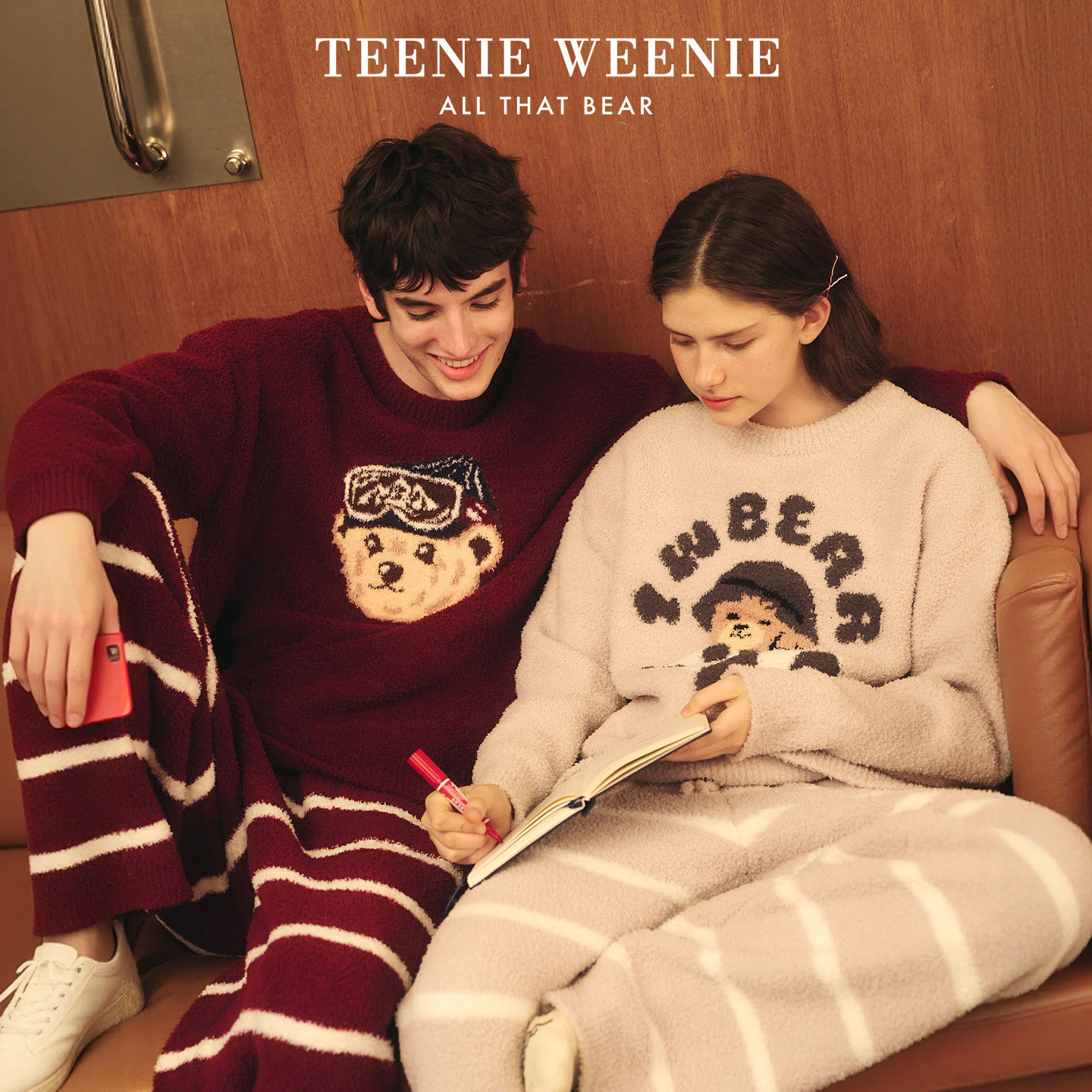 TeenieWeenie小熊半边绒睡衣情侣2026新款冬季加绒男女家居服套装