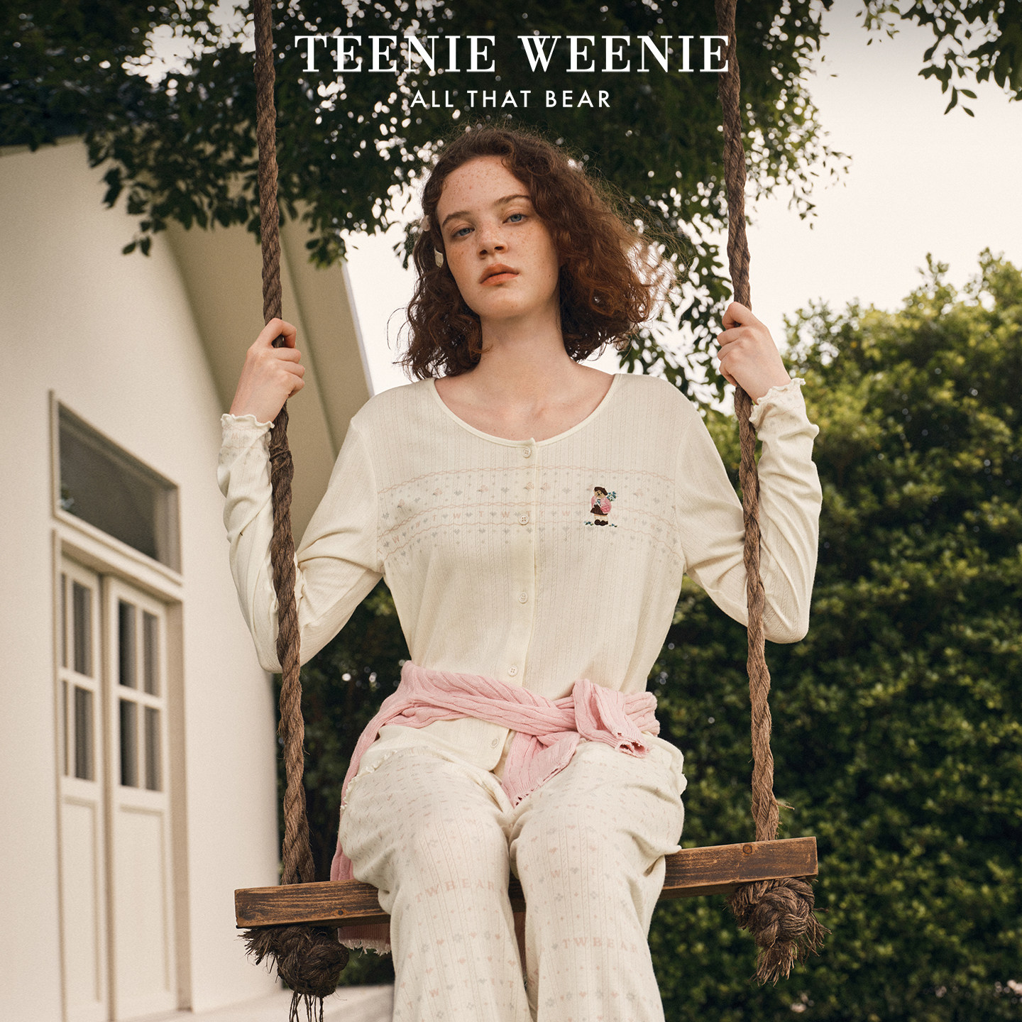 TeenieWeenie莱赛尔棉提花睡衣女春秋季费尔岛长袖长裤舒适家居服