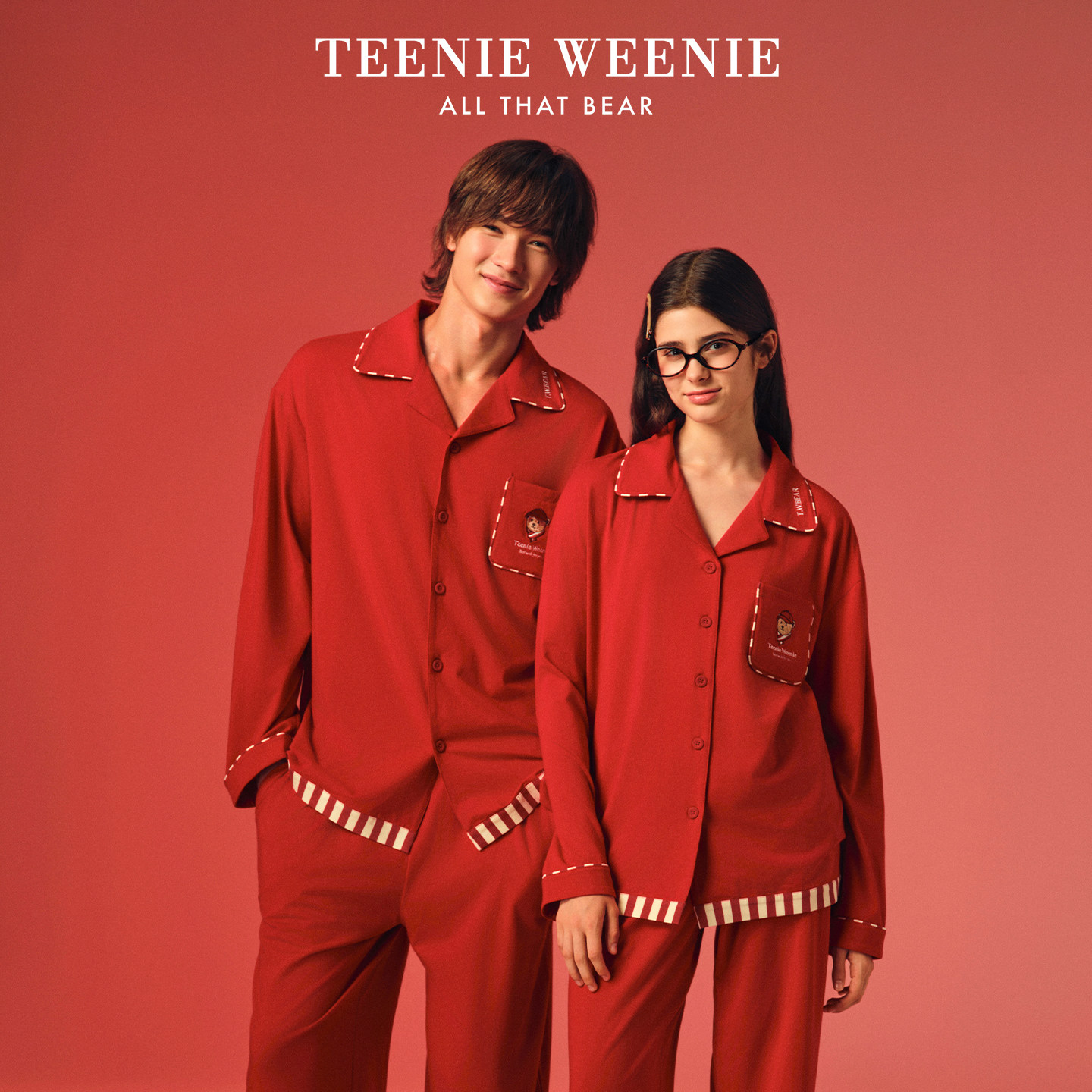 TeenieWeenie小熊红色睡衣女士2026新款新年纯棉情侣
