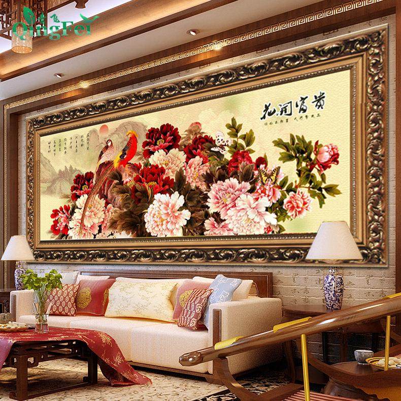 青飞精准印布花开富贵新版鸟语花香十字绣牡丹客厅包邮有钻石画,居家布艺,海绵垫/布料/面料/手工diy,淘宝优惠券,粉丝福利购,淘宝优惠卷